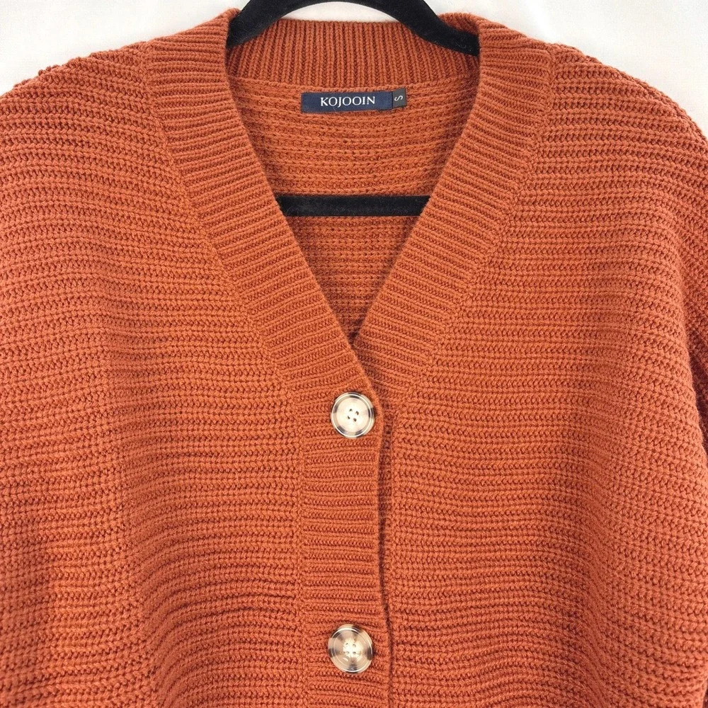 Kojooin Button Front Cardigan Women's Small Rust Knit Sweater‎ Casual Cozy Fall